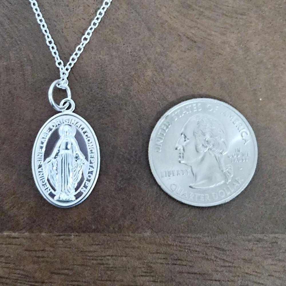Sterling Silver Miraculous Medal Virgin Mary Necklace - Picture 7 of 8